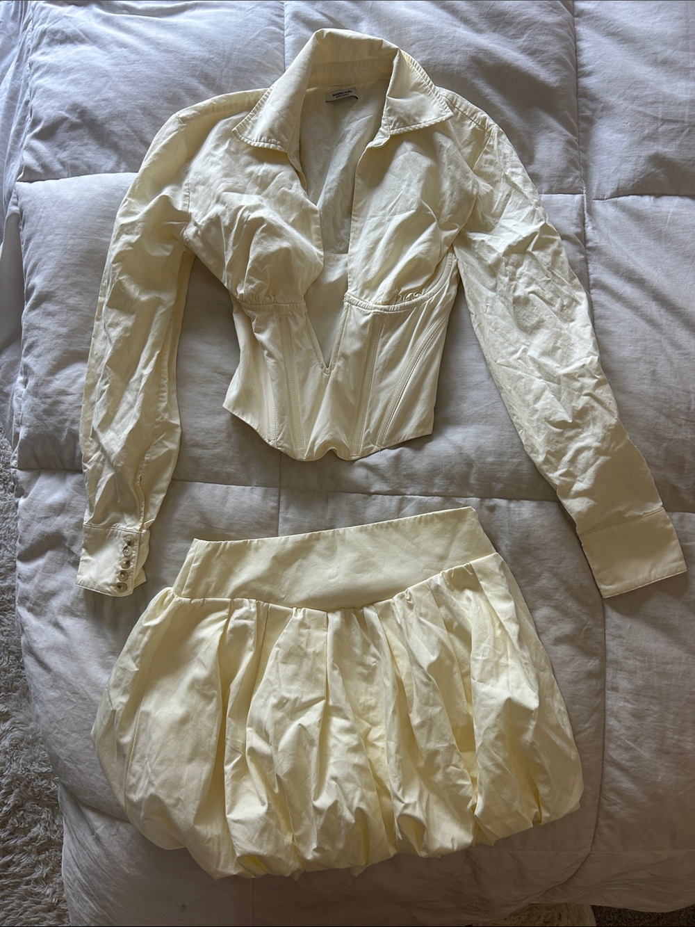Mistress Rocks Butter Yellow Bubble Skirt & Fitted Button-Front Top Set